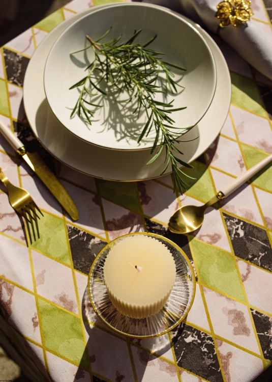 Kwadratowy bawełniany obrus plamoodporny z wzorem Romby