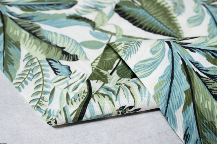 Okrągły bawełniany obrus plamoodporny z wzorem Tropikalne liście