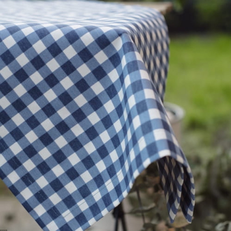 Obrus plamoodporny bawełniany w klasyczną niebiesko-białą kratkę