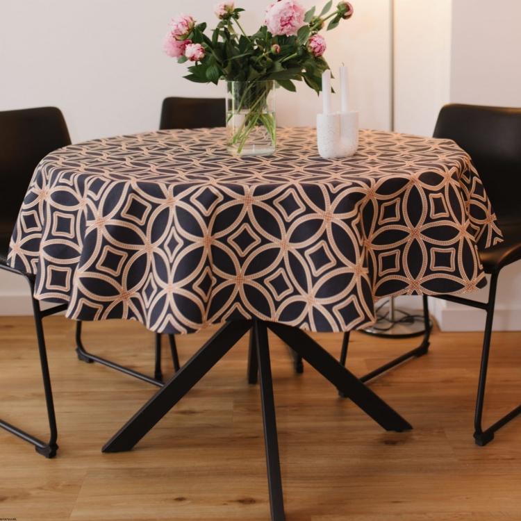 Okrągły obrus plamoodporny bawełniany z wzorem Kręgi