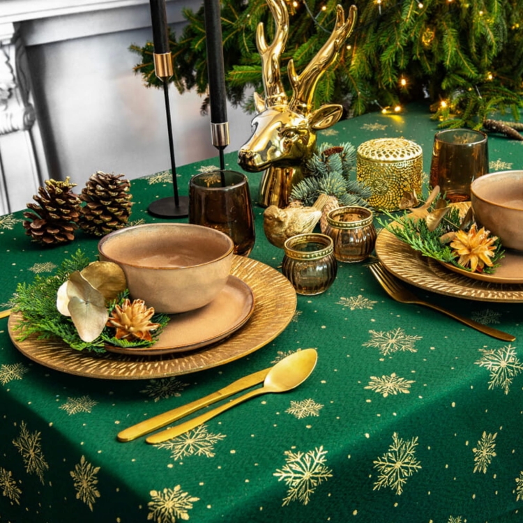 Prostokątny obrus świąteczny lureksowy Sylwester zielony