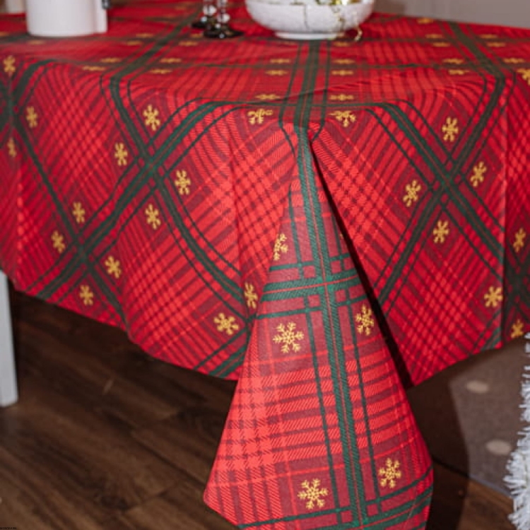Obrus plamoodporny bawełniany w klatkę czerwonego koloru