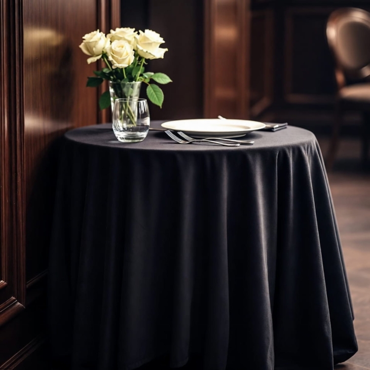 Obrus okrągły aksamit Czarny Velvet Obszyty Lamówką