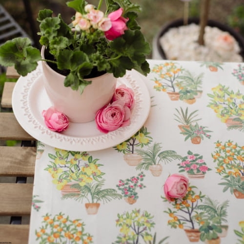 Bieżnik plamoodporny bawełniany z wzorem Ogród