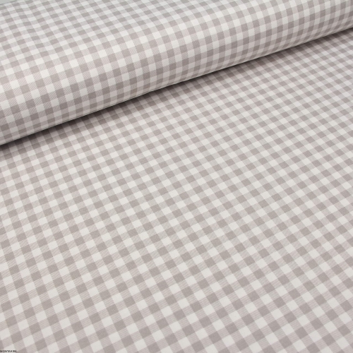 Okrągły bawełniany obrus plamoodporny Obszyty Lamówką Kratkę Beżowy