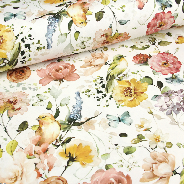 Bawełniany obrus kwadratowy plamoodporny z wzorem kwiaty Duże i Ptaki