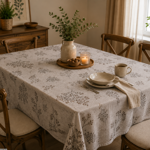 Prostokątny bawełniany obrus plamoodporny z wzorem Lniana Łąka