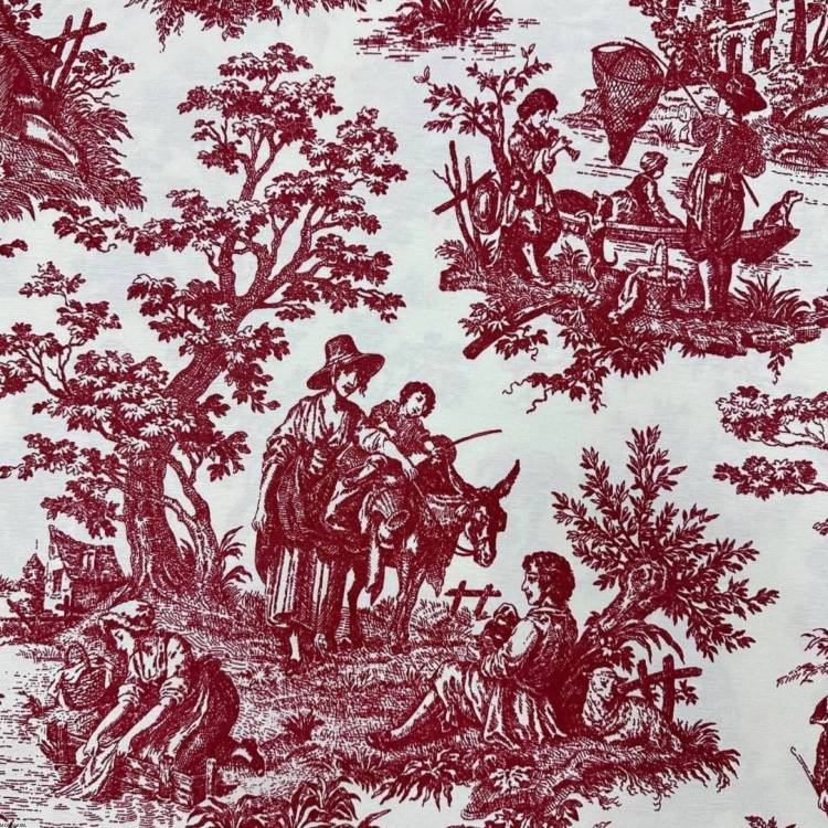 Okrągły bawełniany obrus plamoodporny – czerwony Toile de Jouy